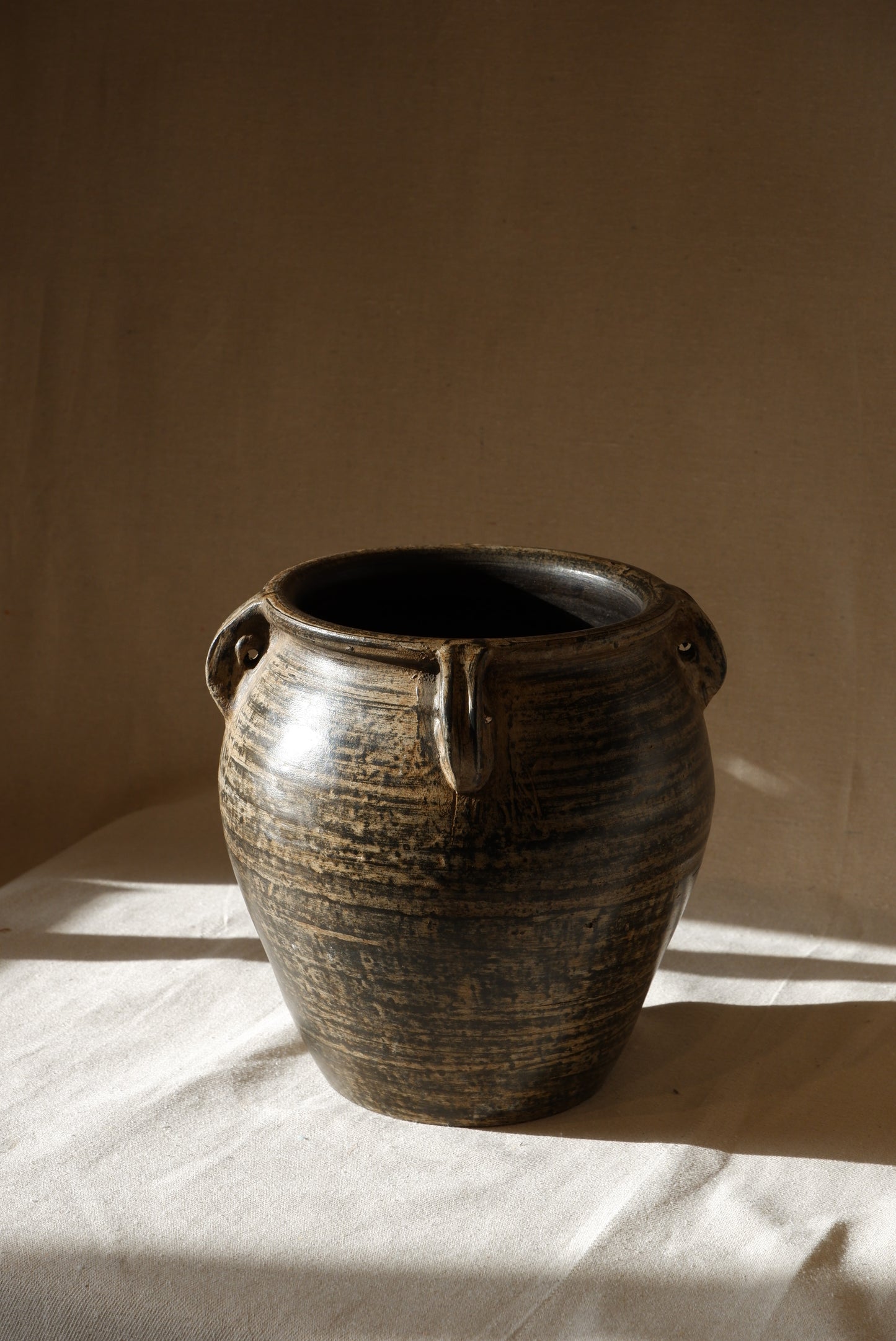 Vintage Ceramic Black & Brown Jar