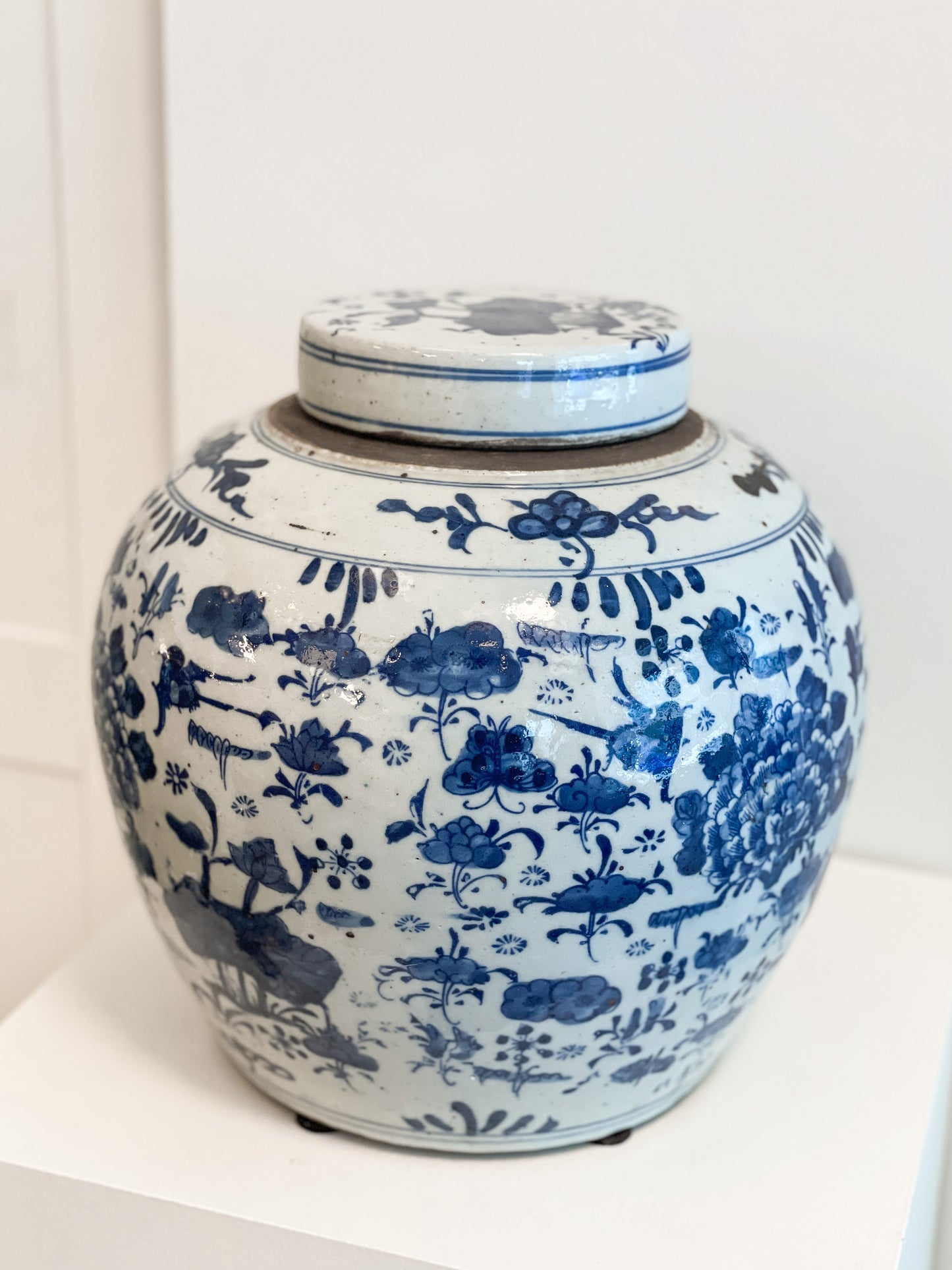 Blue & White Butterfly Garden Lidded Pot