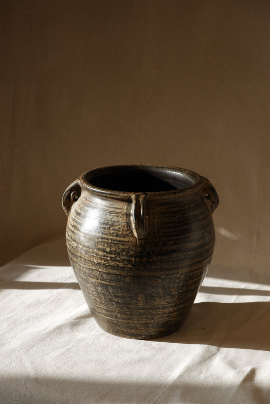 Vintage Ceramic Black & Brown Jar