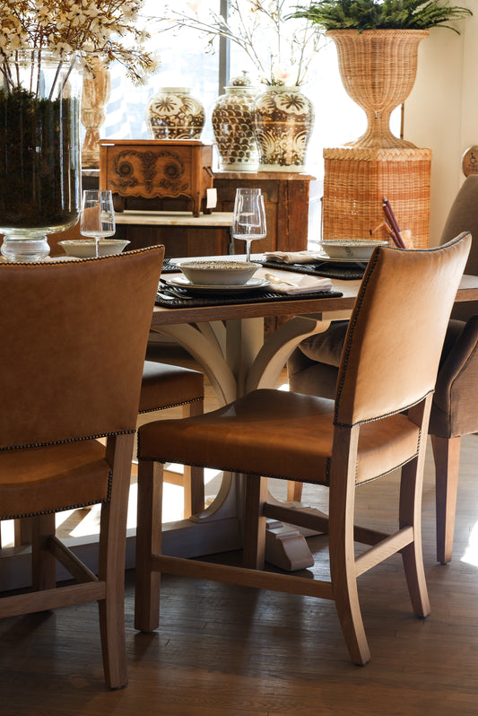 Natural And Camel Leather Dining Side Chair
