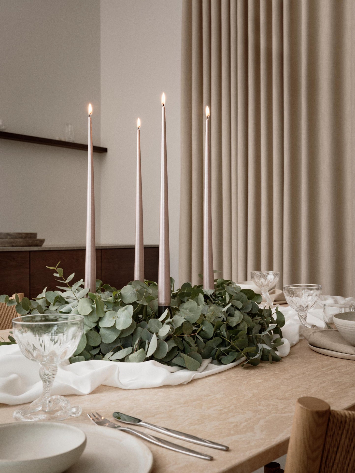 Champagne Metallic Taper Candle Set