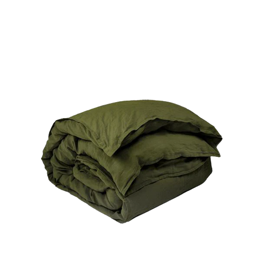 Washed Linen Duvet in Olive