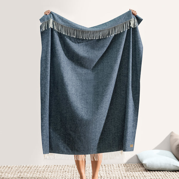 Navy Blue Italian Herringbone Throw