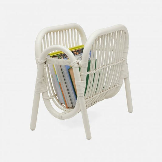 White Rattan Magazine Holder