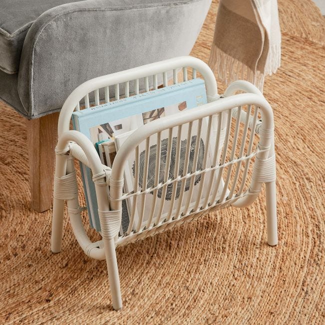 White Rattan Magazine Holder