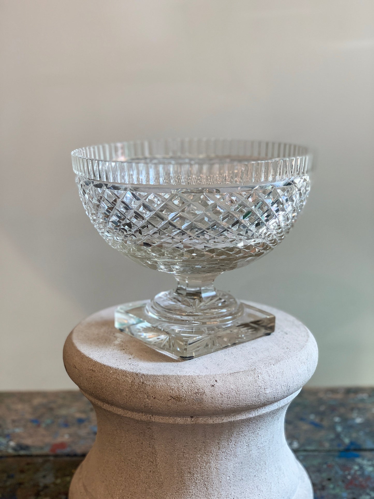 Vintage Pineapple Cut Glass Pedestal Bowl