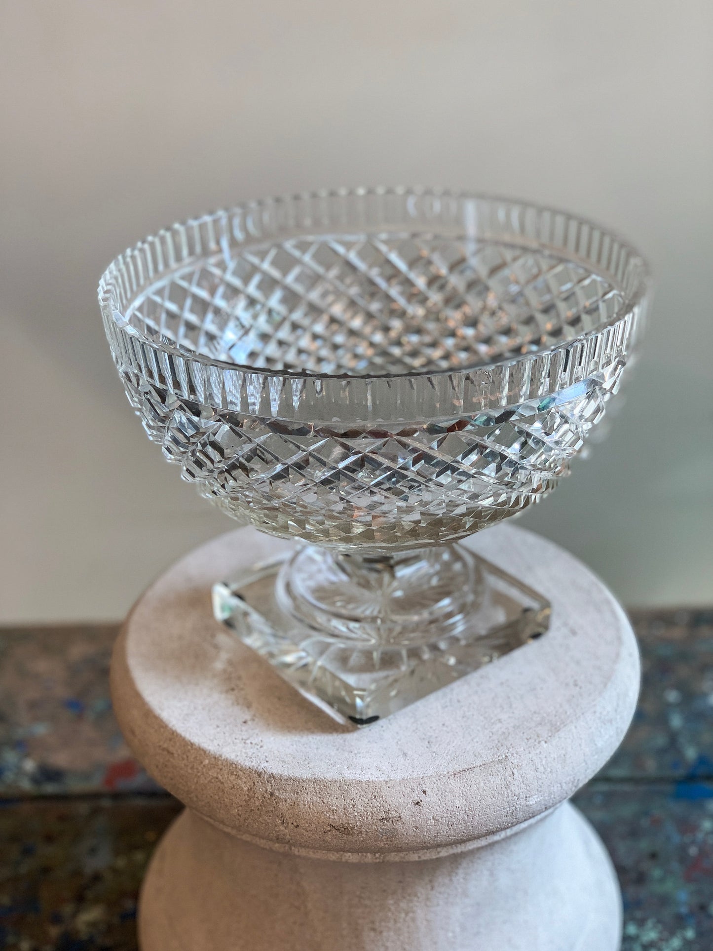 Vintage Pineapple Cut Glass Pedestal Bowl