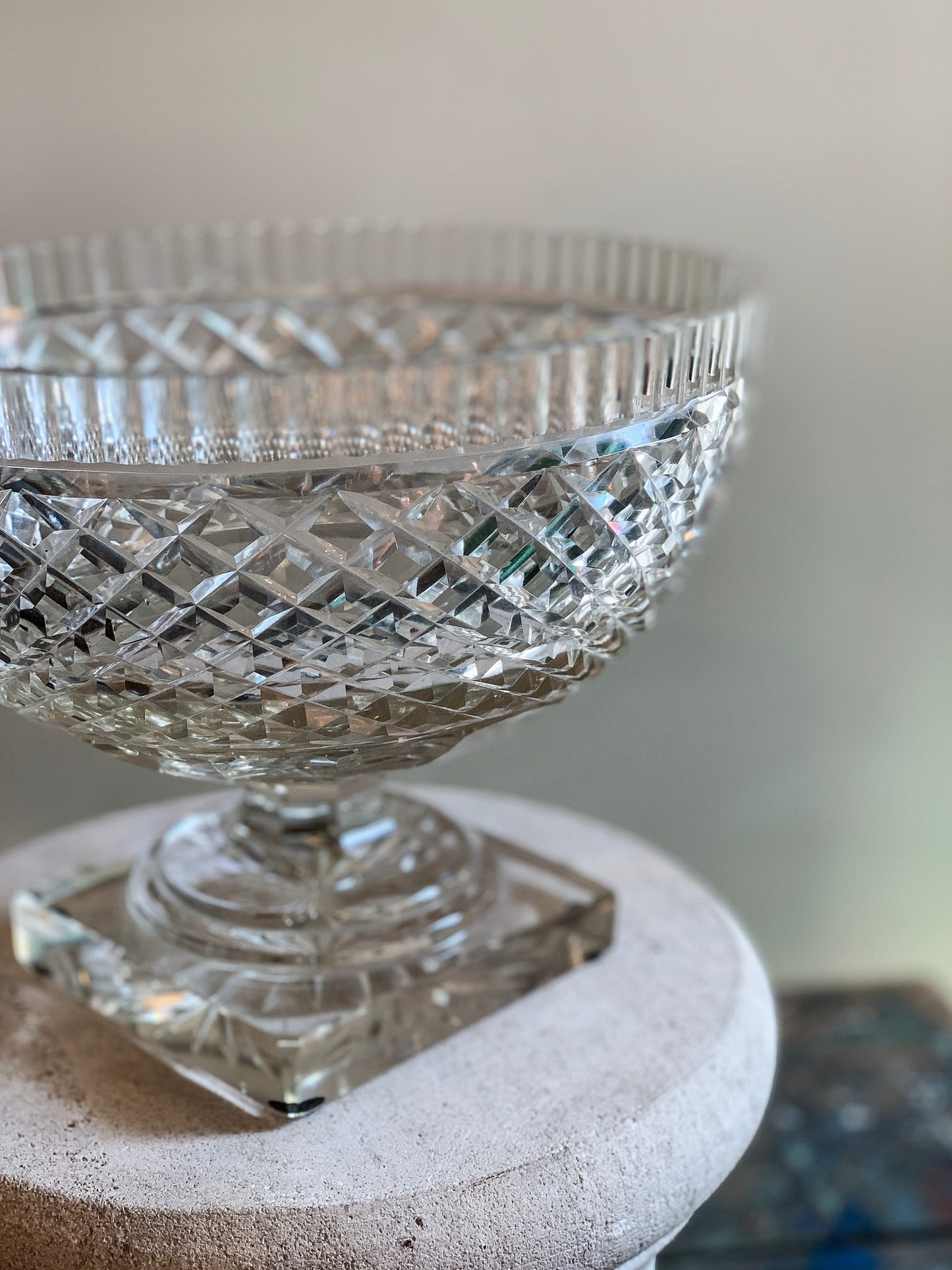 Vintage Pineapple Cut Glass Pedestal Bowl