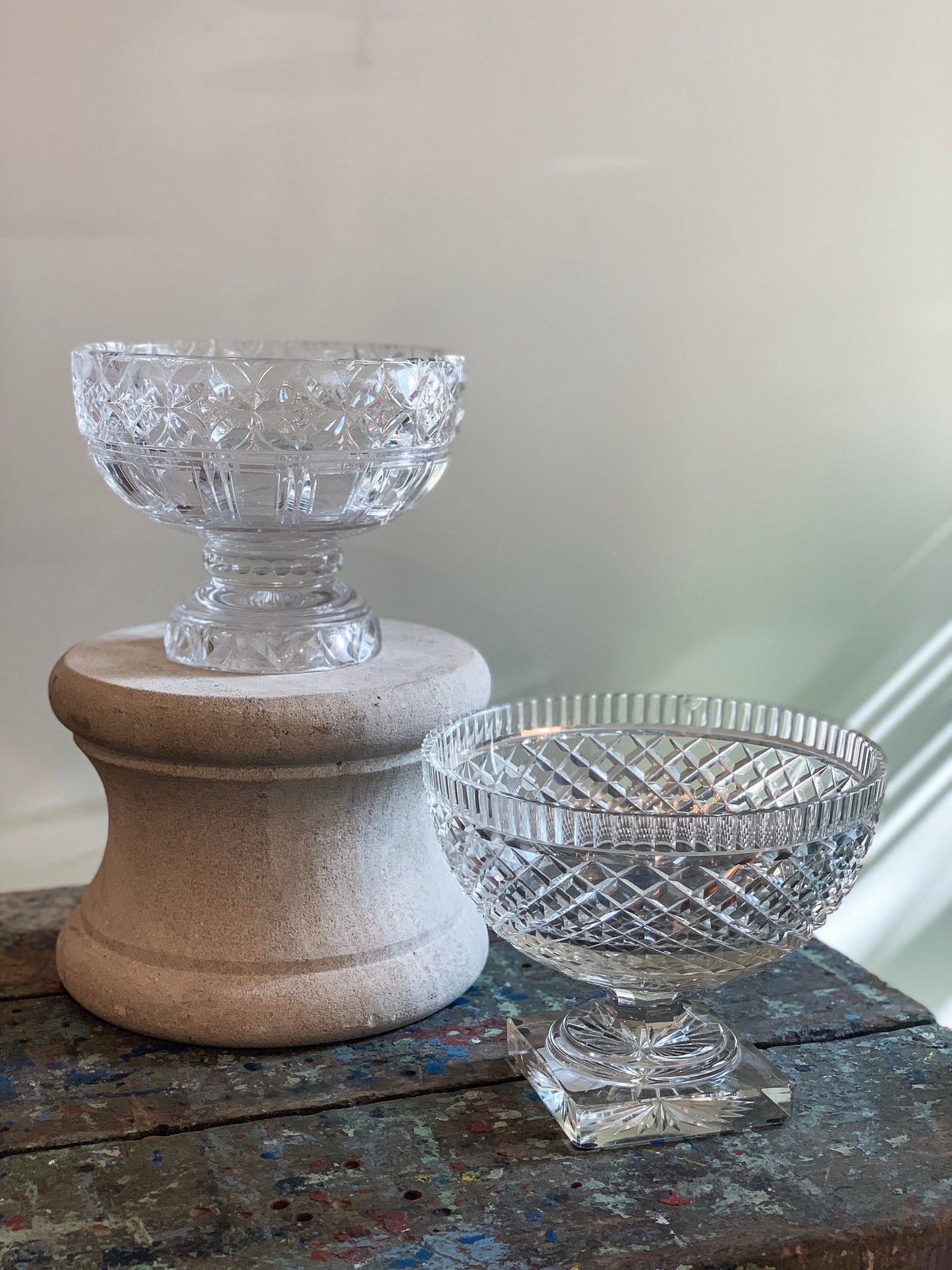 Vintage Pineapple Cut Glass Pedestal Bowl