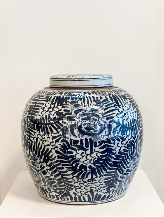 Blue & White Peony Storage Jar