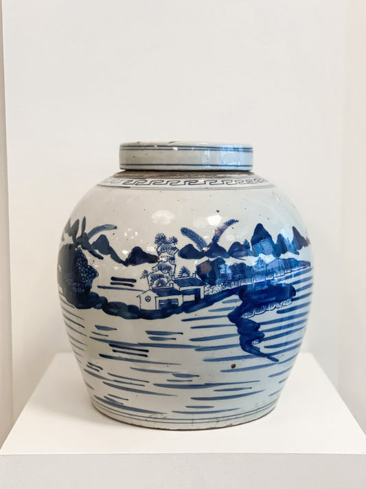 Blue & White Lidded Jar - River 01