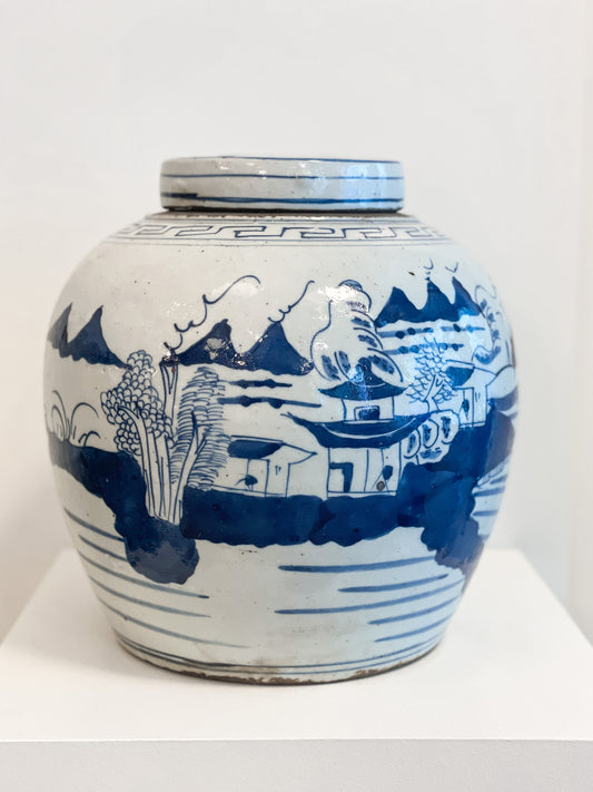 Blue & White Lidded Jar - River 02