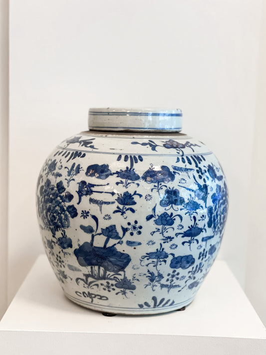 Blue & White Butterfly Garden Lidded Pot