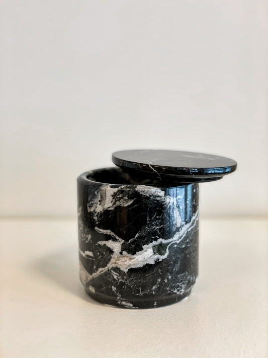 Black Zebra Marble Lidded Canister