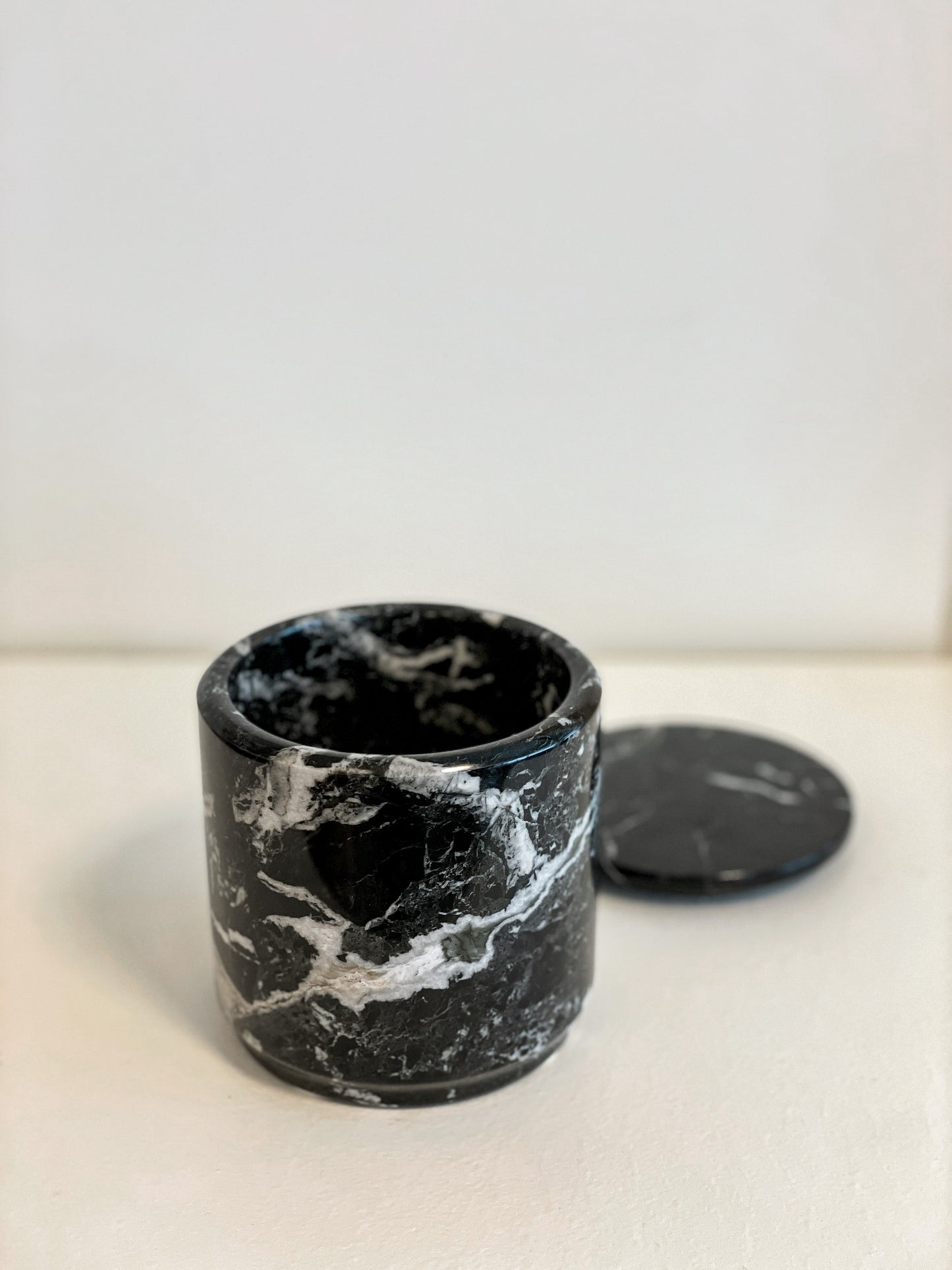 Black Zebra Marble Lidded Canister