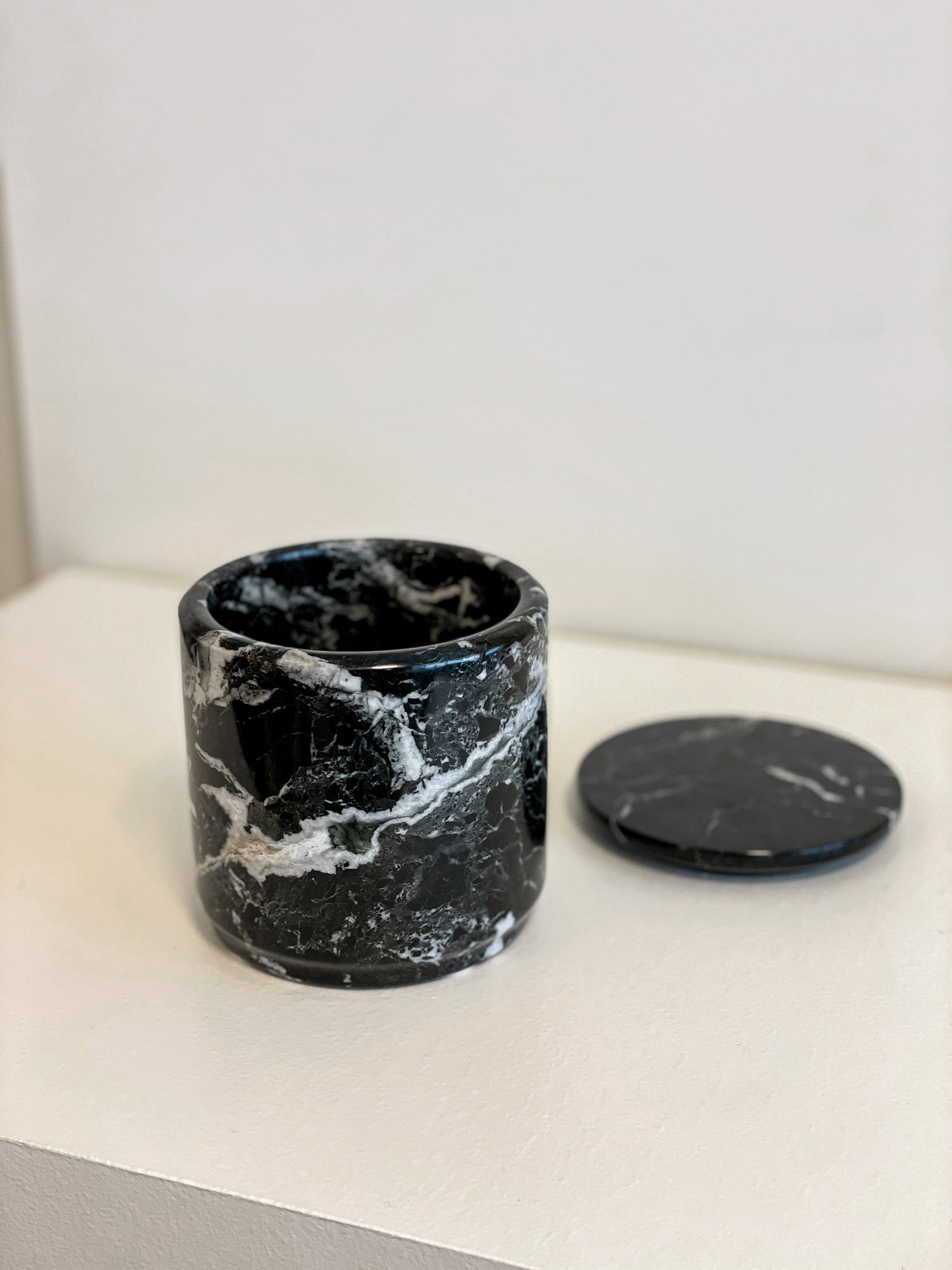 Black Zebra Marble Lidded Canister