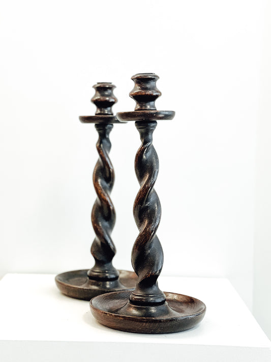 Pair of Antique Wooden Candlesticks