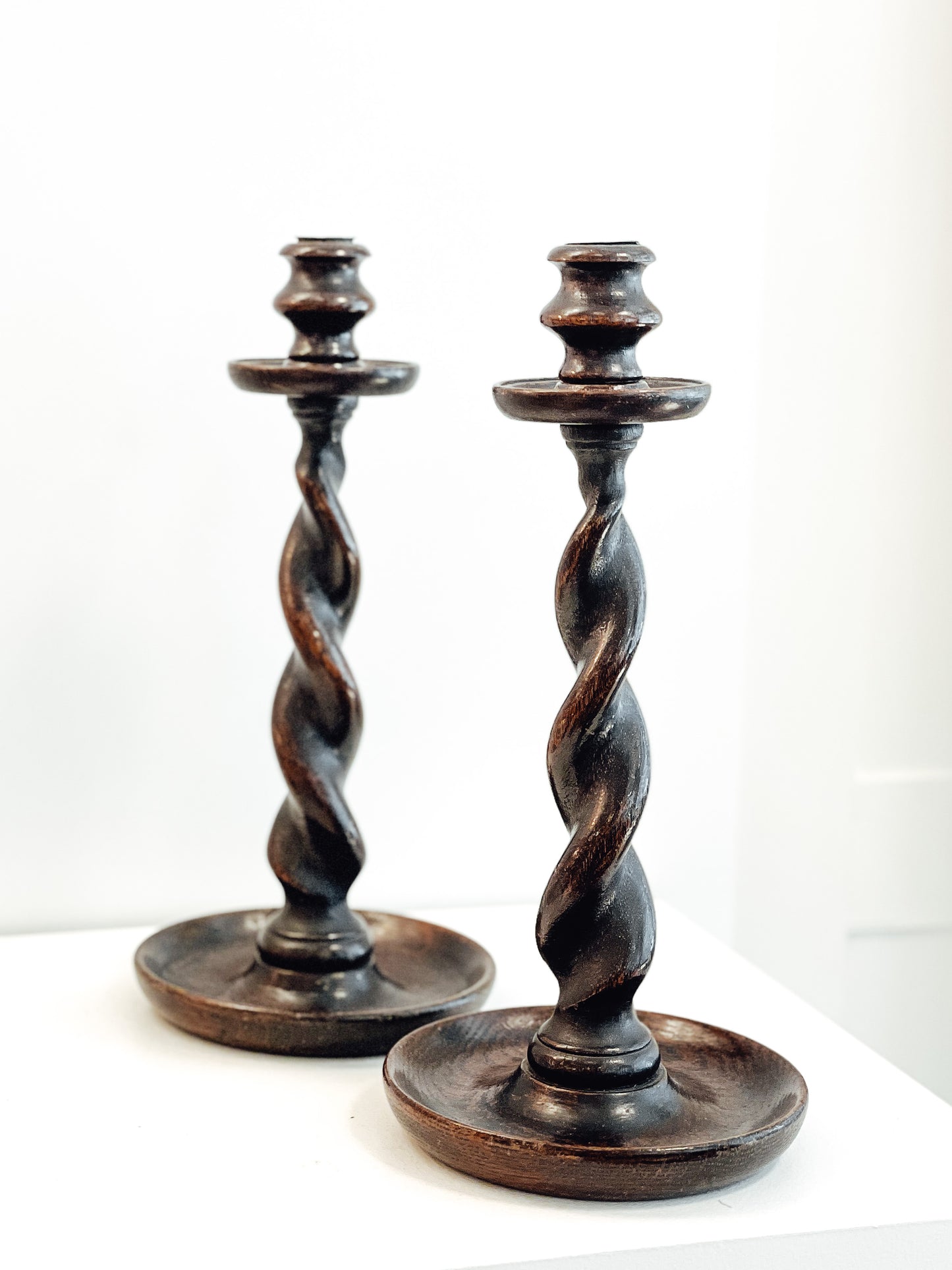 Pair of Antique Wooden Candlesticks