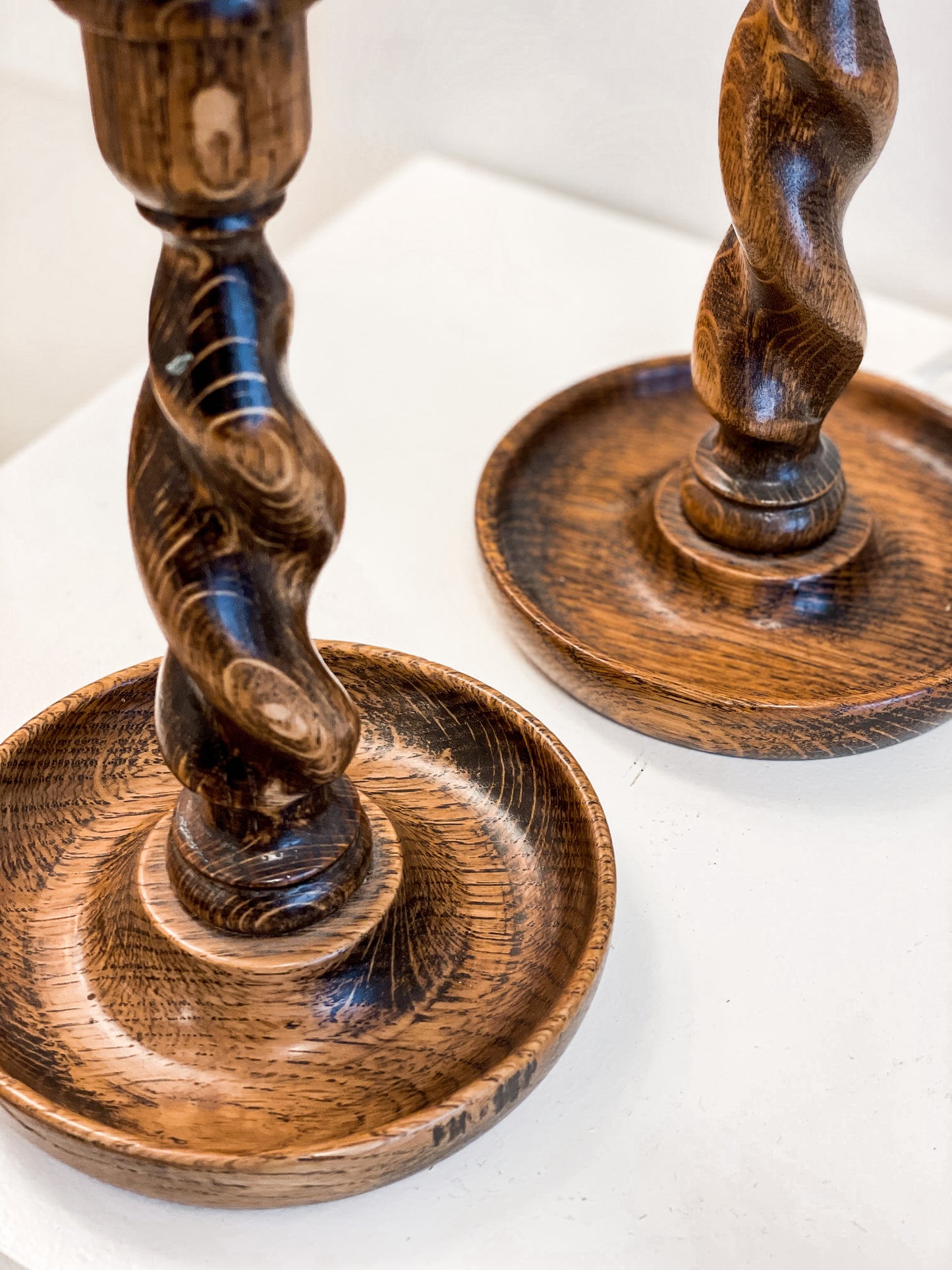 Antique Oak Barley Twist Candlesticks (pair)