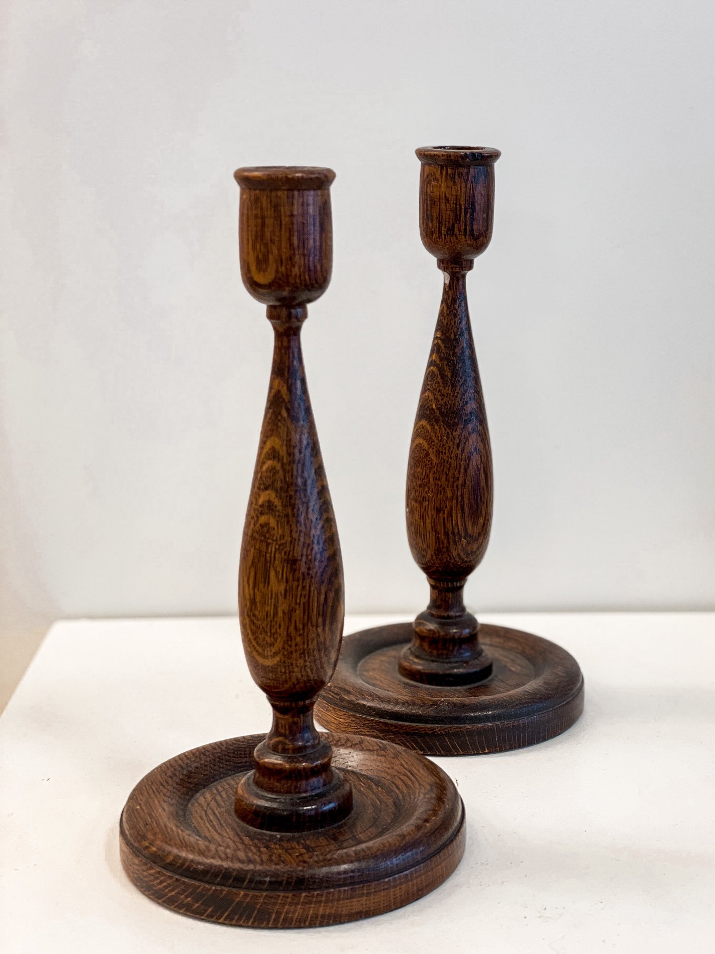 Antique Oak Tulip Candlesticks (pair)