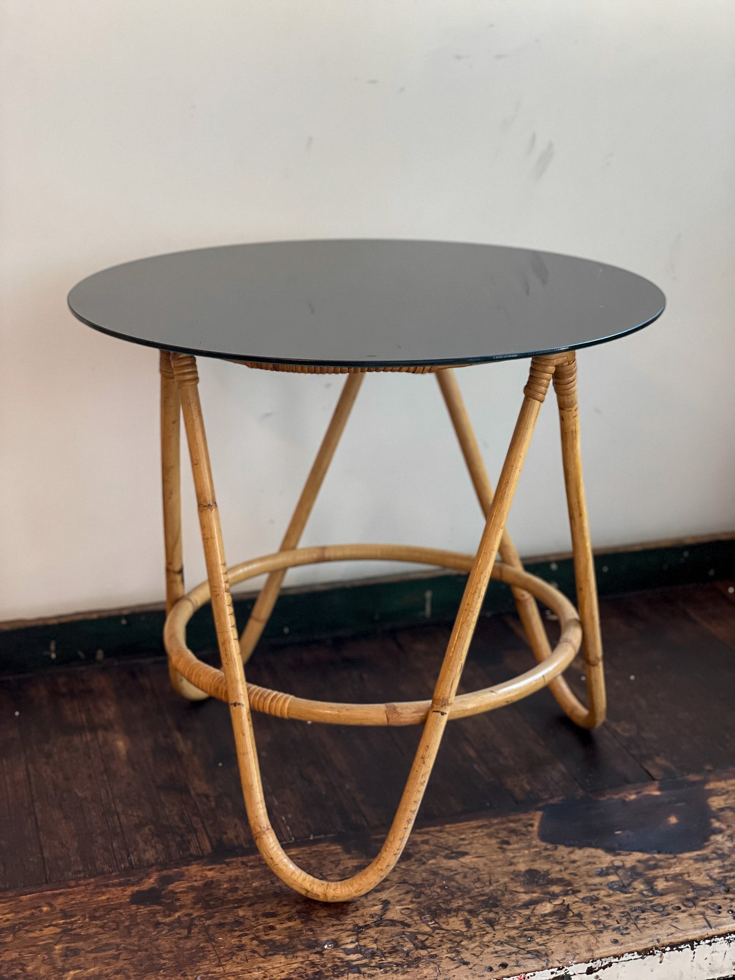 Vintage Round Bamboo Side Table