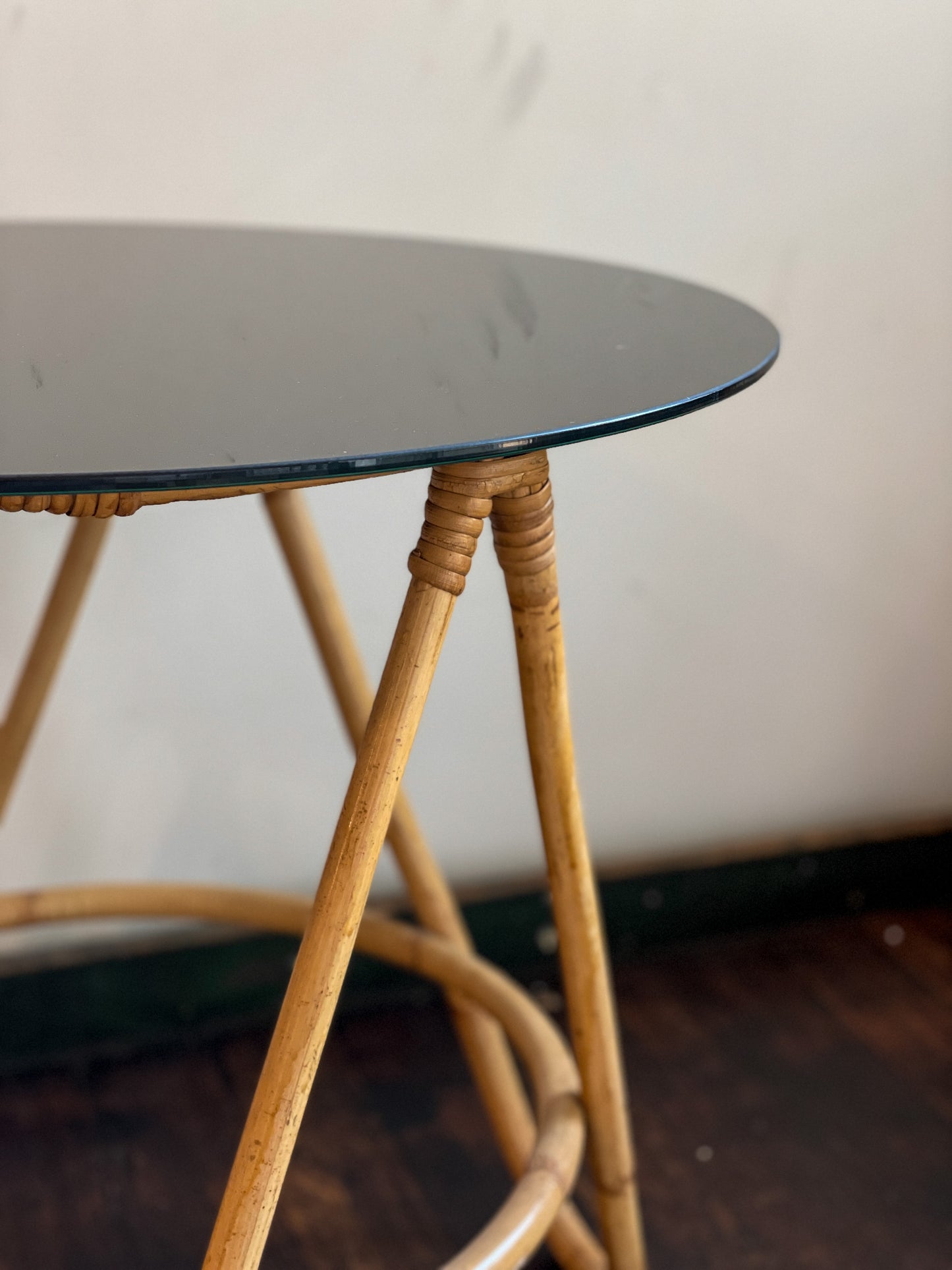 Vintage Round Bamboo Side Table