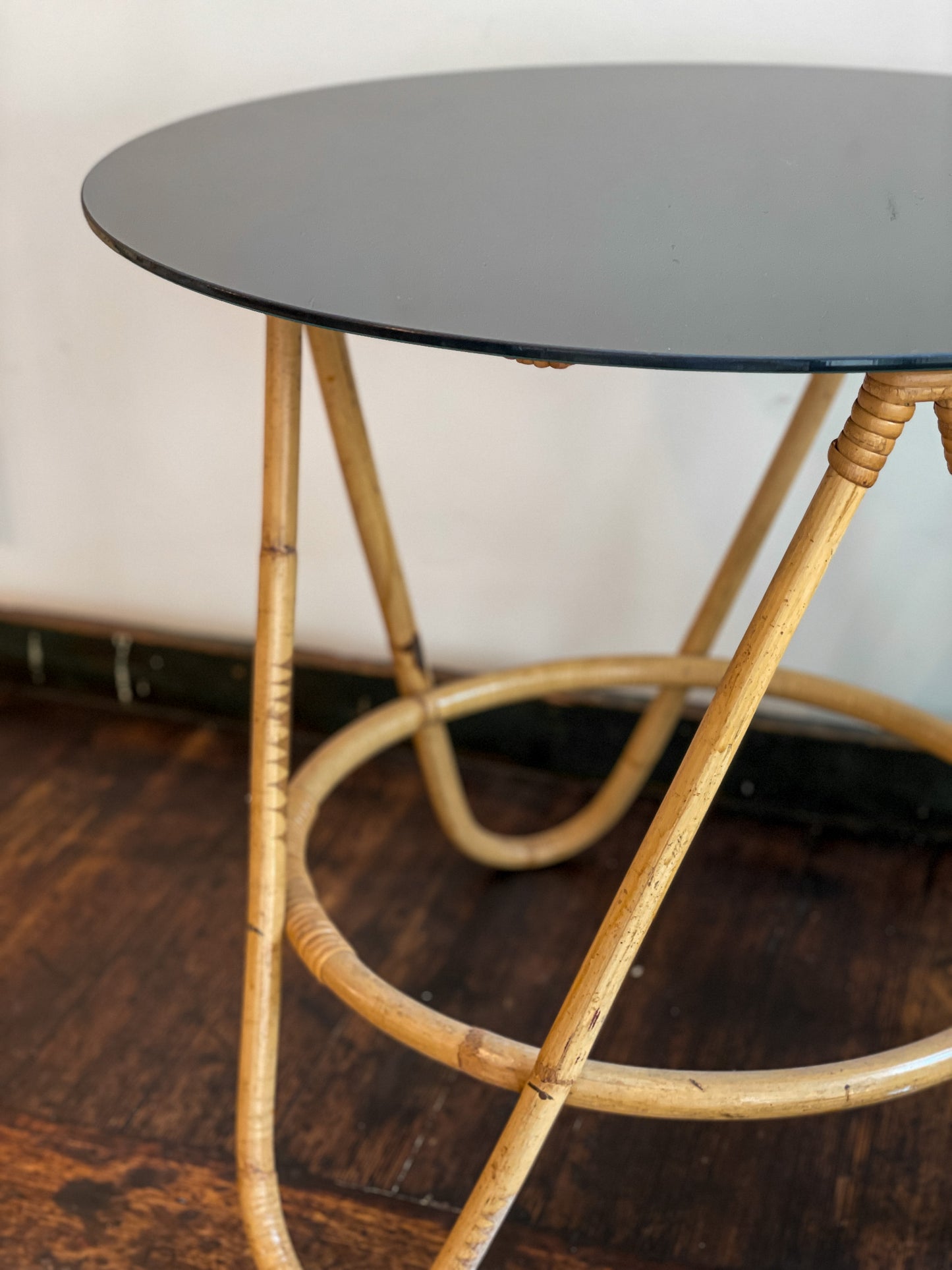 Vintage Round Bamboo Side Table