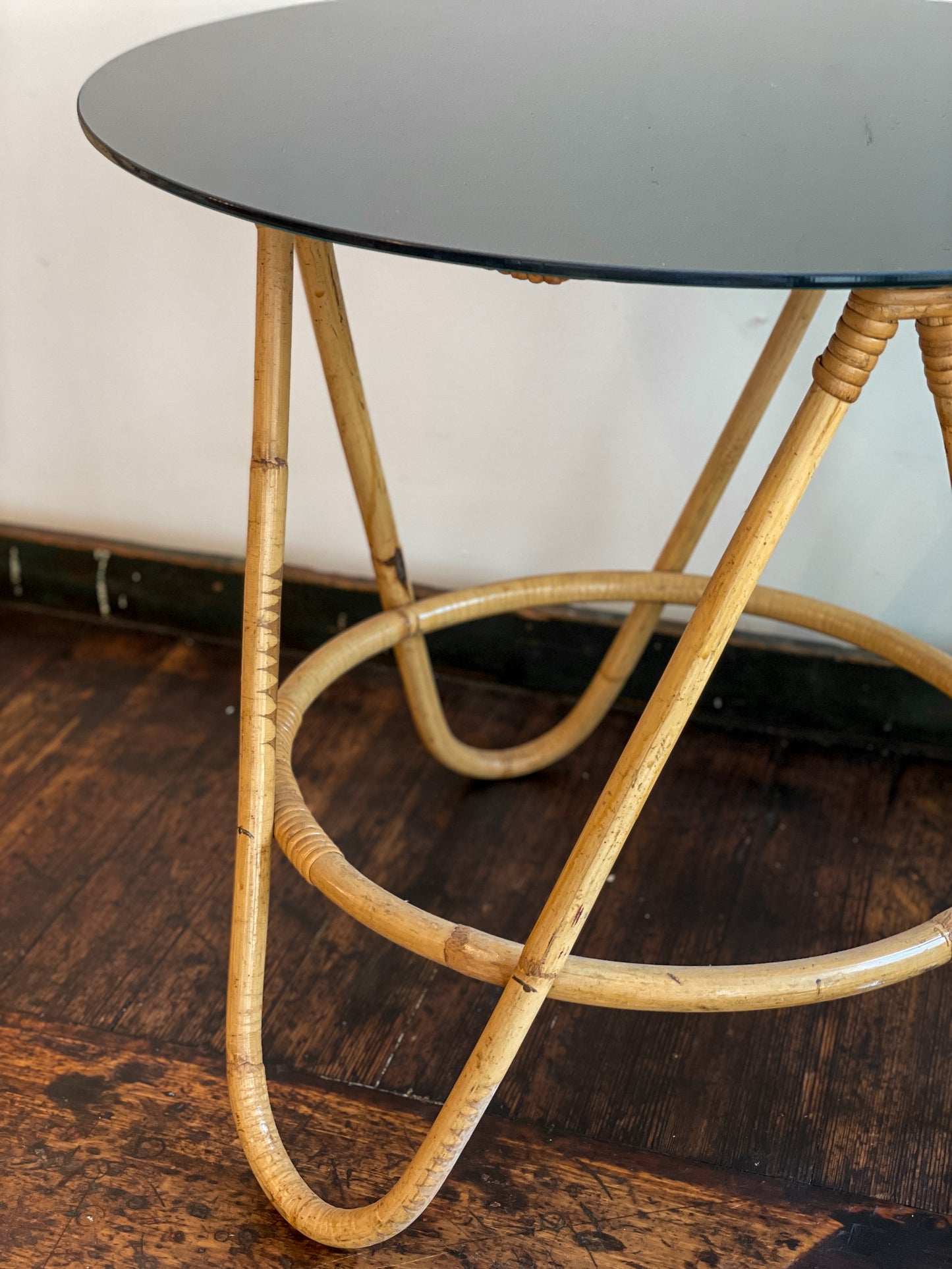 Vintage Round Bamboo Side Table