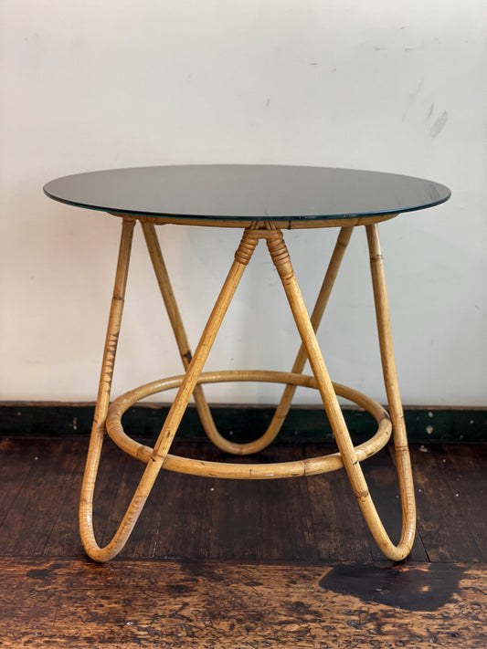 Vintage Round Bamboo Side Table