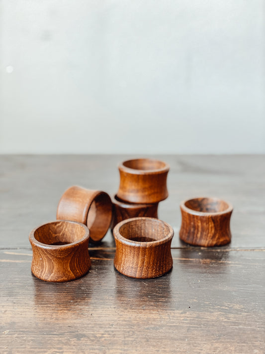 Vintage Teak Napkin Rings (Set of 6)