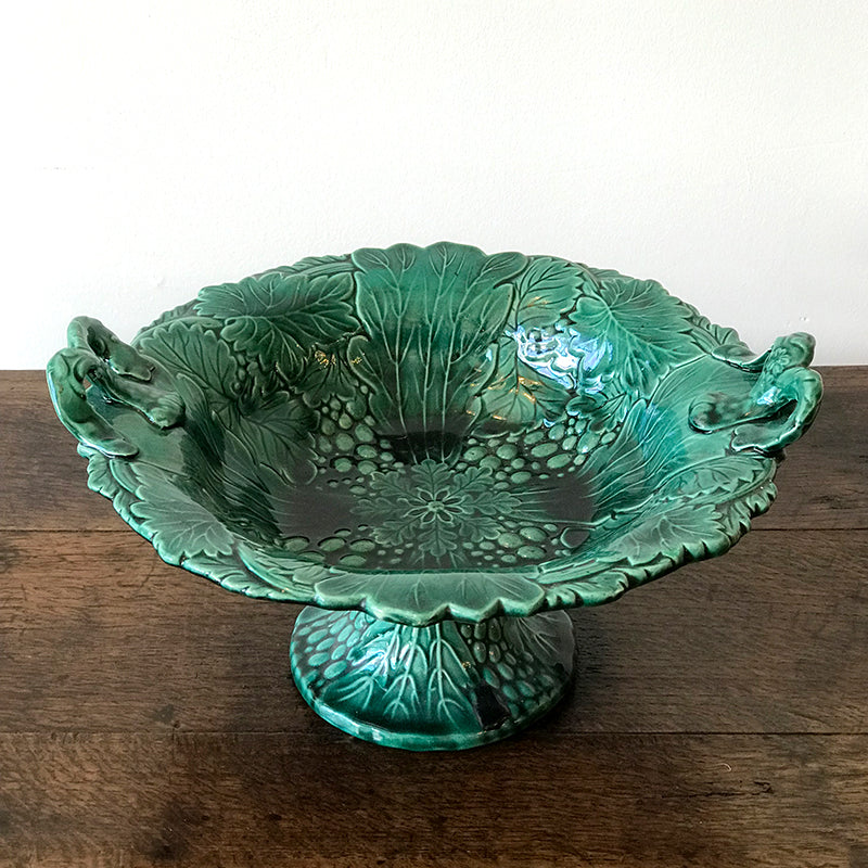 Vintage Green Majolica Footed Bowl