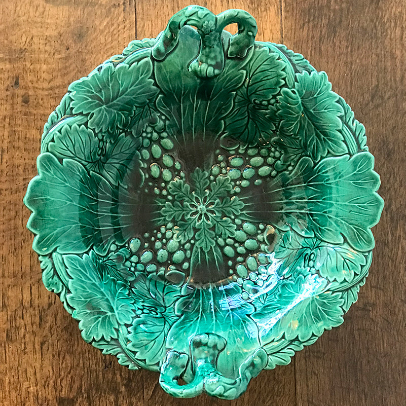 Vintage Green Majolica Footed Bowl