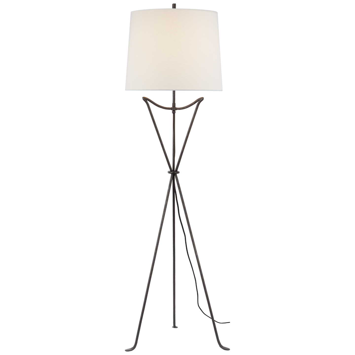 Neith Large Tripod Floor Lamp in Aged Iron with Linen Shade