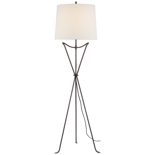 Neith Large Tripod Floor Lamp in Aged Iron with Linen Shade