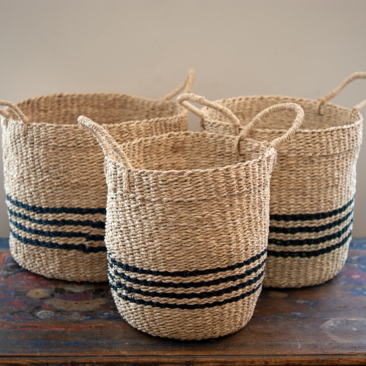 Nantucket Seagrass Baskets - Island Stripe