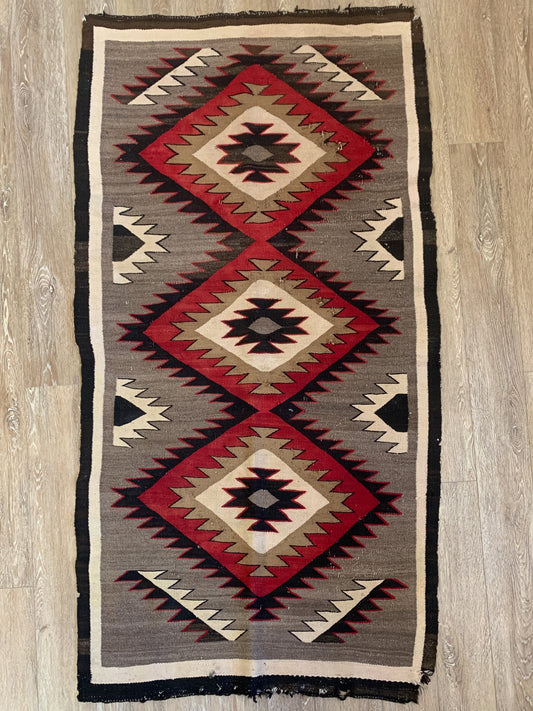 Antique Navajo Blanket in Rust Diamond